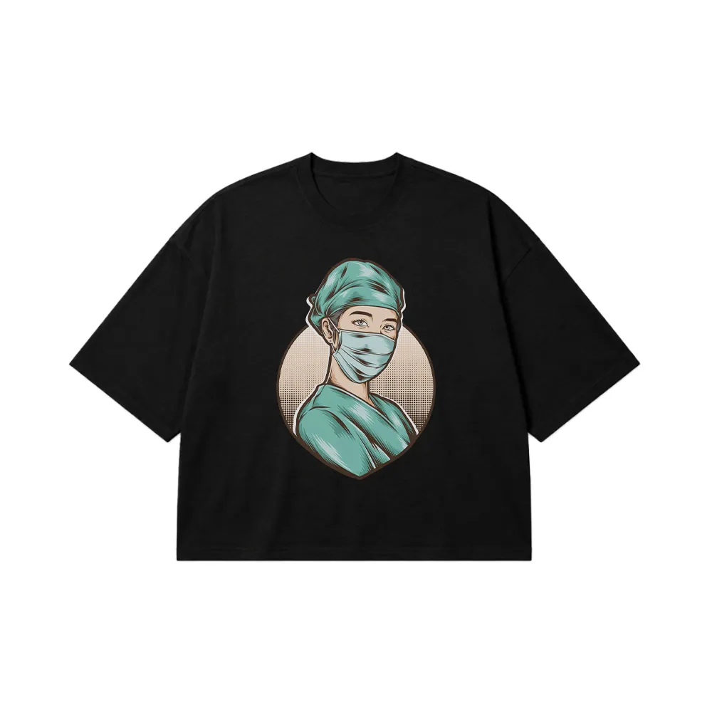 تیشرت باکسی پرستار طرح پرتره ماسک‌دار کد 5905