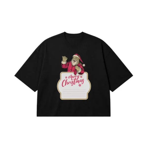 تیشرت باکسی کریسمس طرح بابانوئل و نوشته Merry Christmas کد 6043