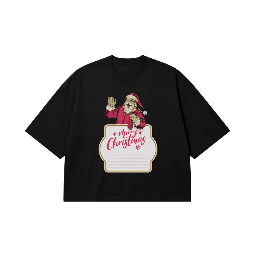 تیشرت باکسی کریسمس طرح بابانوئل و نوشته Merry Christmas کد 6043