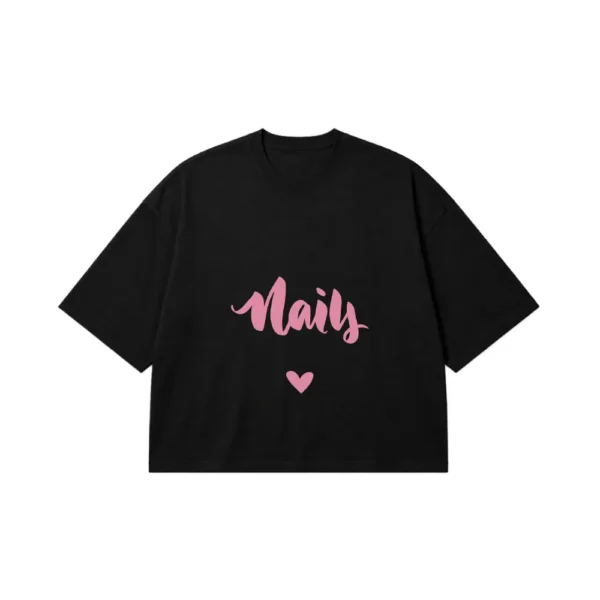 تیشرت باکسی نوشته Nails و قلب صورتی کد 6196