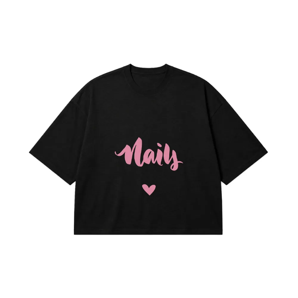 تیشرت باکسی نوشته Nails و قلب صورتی کد 6196