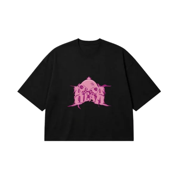 تیشرت باکسی جمجمه صورتی طرح (Pink Skull) کد 629