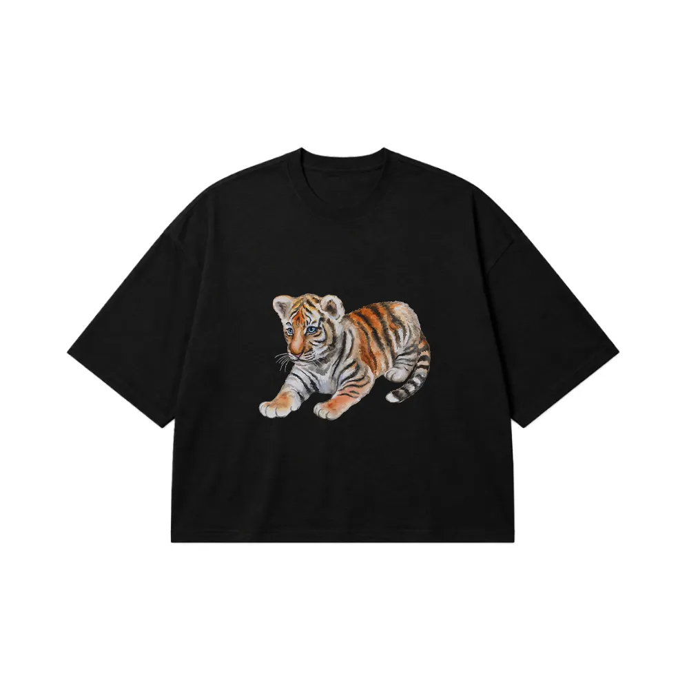 تیشرت باکسی فانتزی طرح بچه ببر آبرنگی (Cute Watercolor Tiger Cub) کد 6328