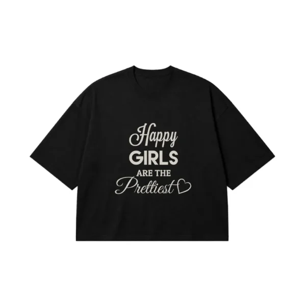تیشرت باکسی دخترانه طرح Happy Girls Are The Prettiest کد 6408