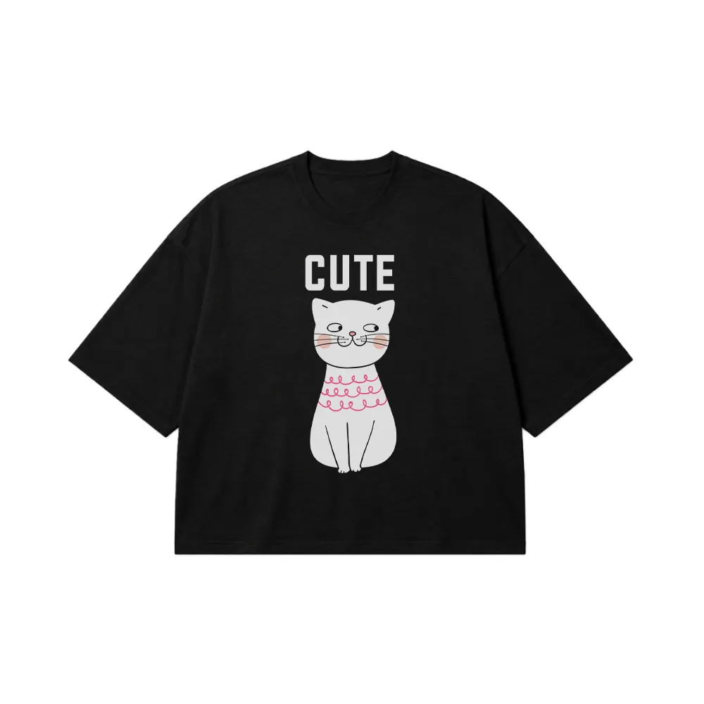 تیشرت باکسی گربه سفید نوشته Cute کد 6456