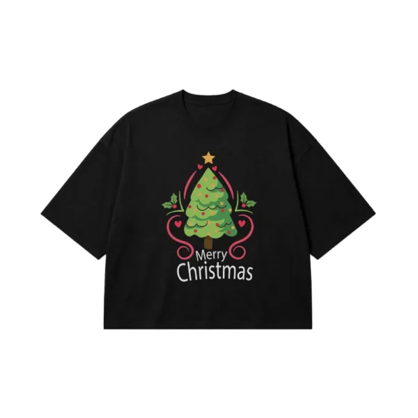 تیشرت باکسی درخت کریسمس نوشته Merry Christmas کد 6466