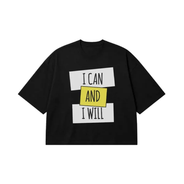 تیشرت باکسی نوشته I Can and I Will کد 6503