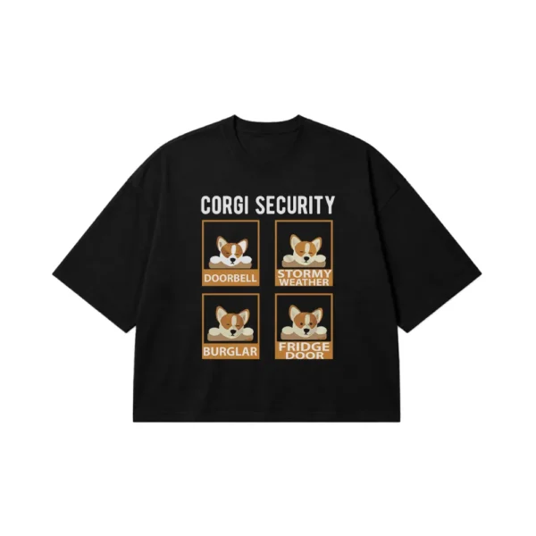 تیشرت باکسی چهار پنل سگ کورگی نوشته Corgi Security کد 6784