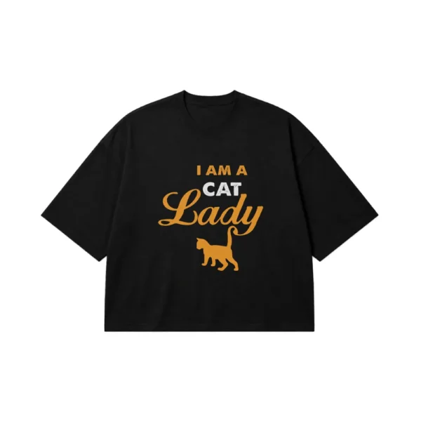 تیشرت باکسی گربه طرح I Am A Cat Lady کد 6856