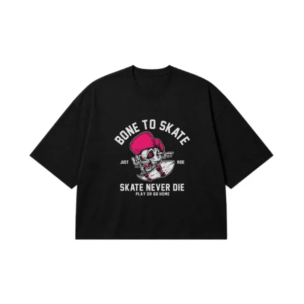 تیشرت باکسی اسکیت‌بورد طرح جمجمه Bone To Skate کد 6910