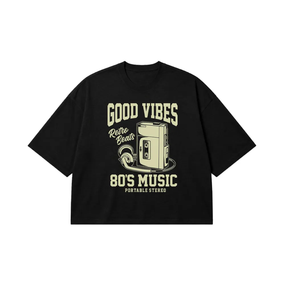 تیشرت باکسی واکمن و هدفون نوشته Good Vibes Retro Beats 80’s Music کد 6928