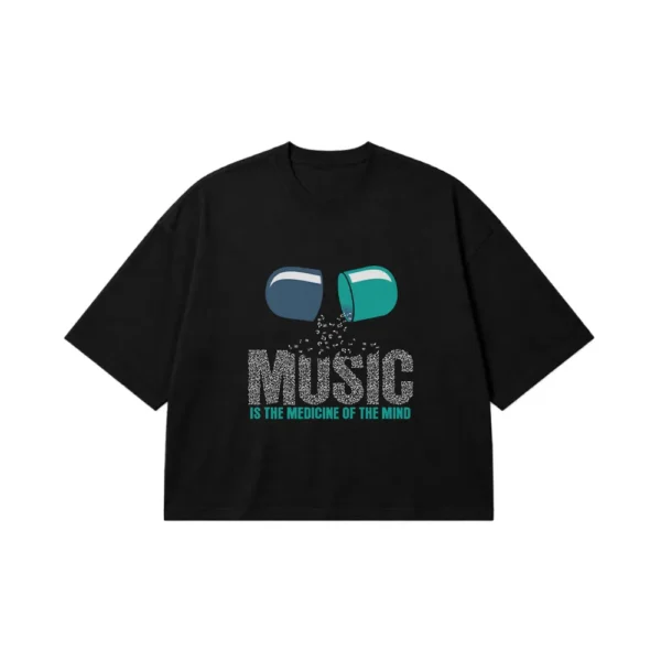 تیشرت باکسی طرح قرص Music Is the Medicine of the Mind کد 6965