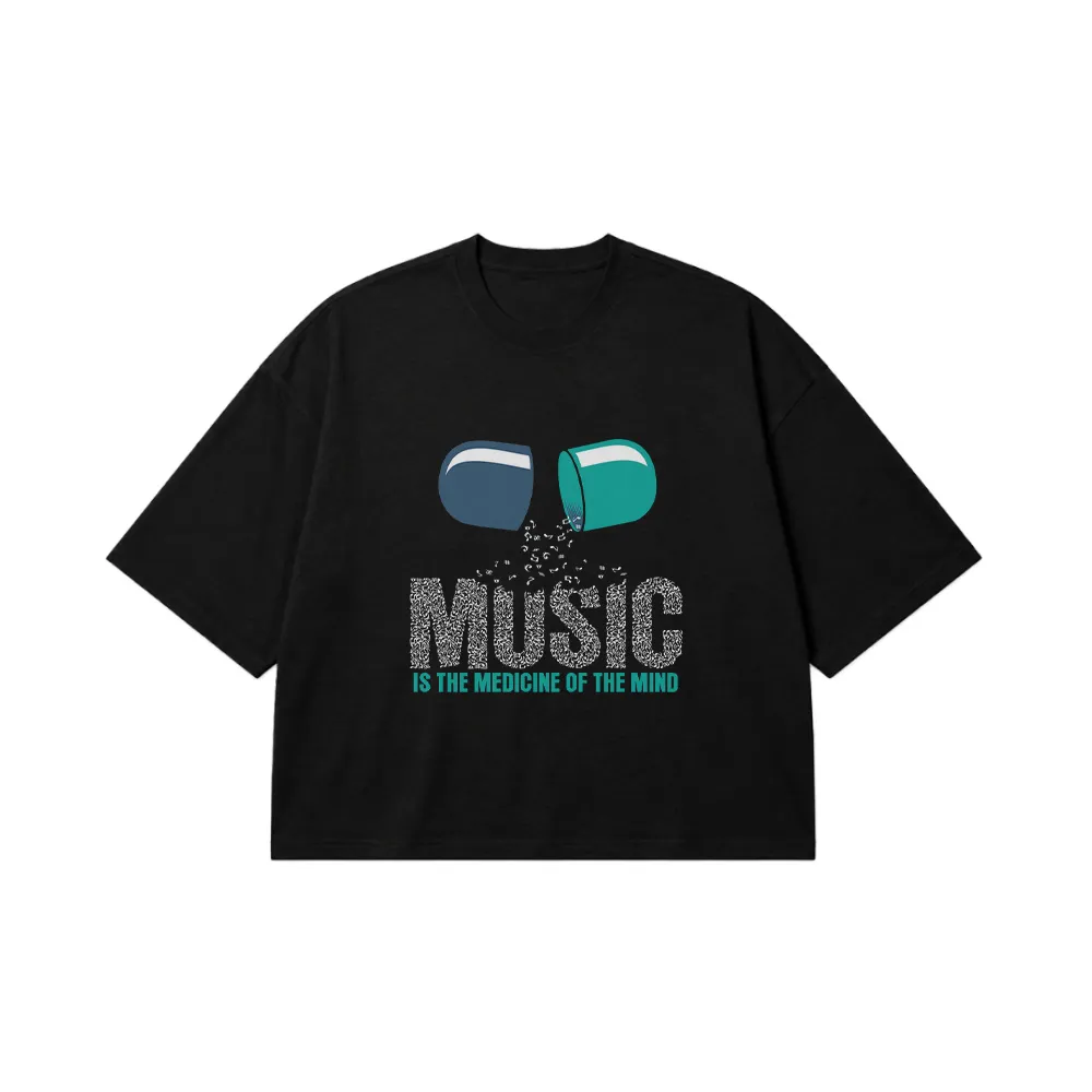 تیشرت باکسی طرح قرص Music Is the Medicine of the Mind کد 6965