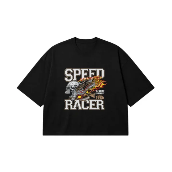تیشرت باکسی جمجمه آتشین نوشته Speed Racer کد 6992