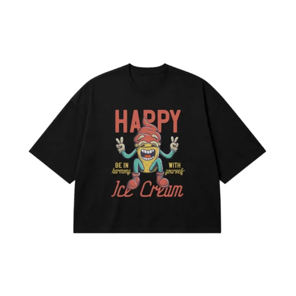 تیشرت باکسی بستنی کارتونی نوشته Happy Ice Cream کد 7038