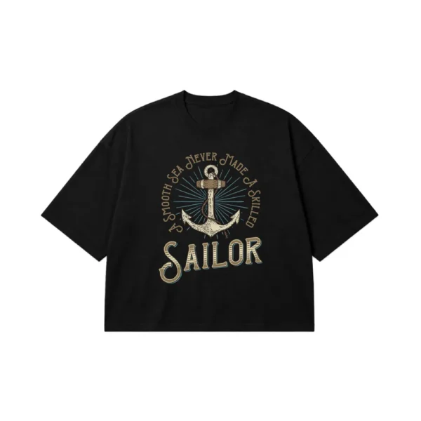 تیشرت باکسی انگیزشی طرح لنگر کشتی و دریا (Sailor) کد 7050