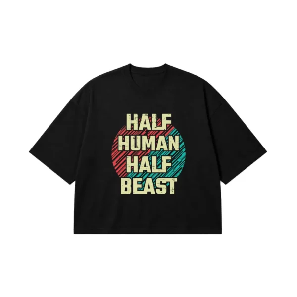 تیشرت باکسی بدنسازی طرح Half Human Half Beast کد 7082