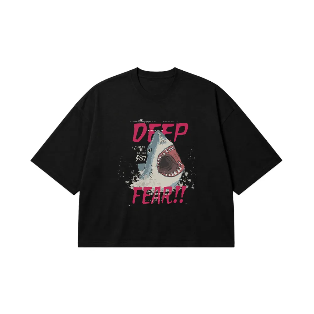 تیشرت باکسی کوسه طرح Deep Fear کد 7132