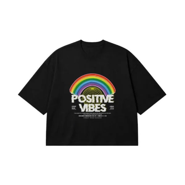 تیشرت باکسی حال و هوای مثبت طرح Positive Vibes کد 716