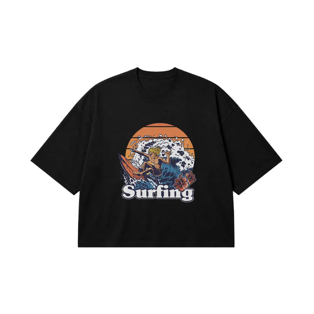 تیشرت باکسی موج‌سواری طرح Surfing کد 7217