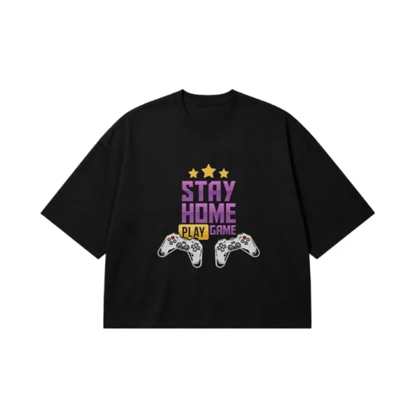 تیشرت باکسی گیمینگ طرح نوشته Stay Home Play Game کد 7256