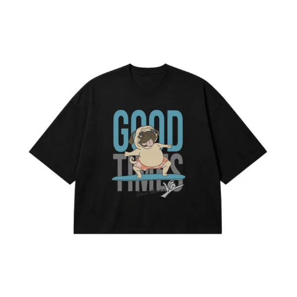 تیشرت باکسی سگ طرح پگ موج سوار کارتونی (Good Times) کد 7259