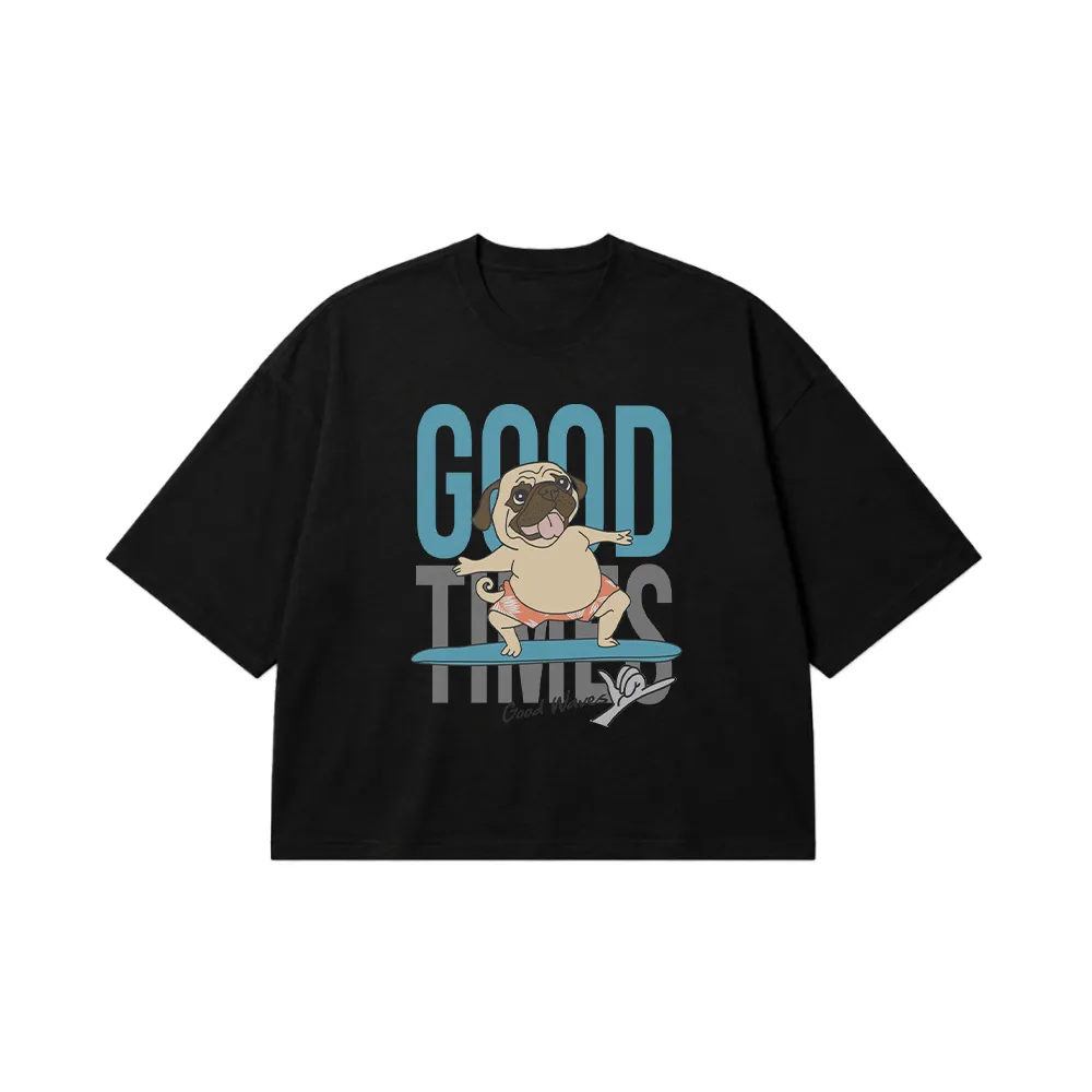 تیشرت باکسی سگ طرح پگ موج سوار کارتونی (Good Times) کد 7259