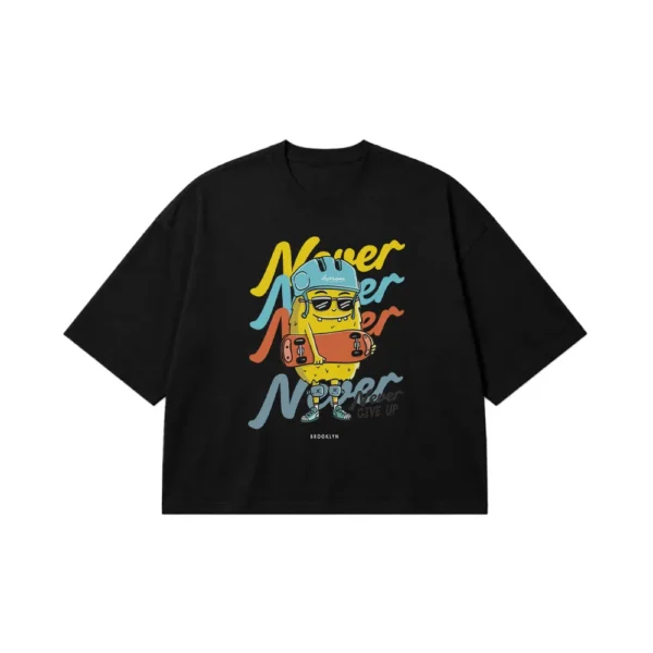 تیشرت باکسی کارتونی طرح Never Give Up کد 7274
