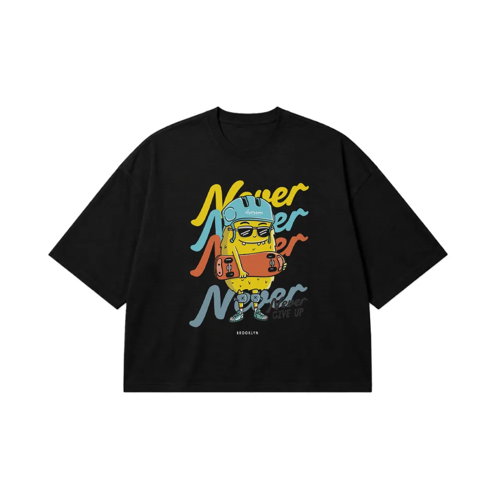 تیشرت باکسی کارتونی طرح Never Give Up کد 7274