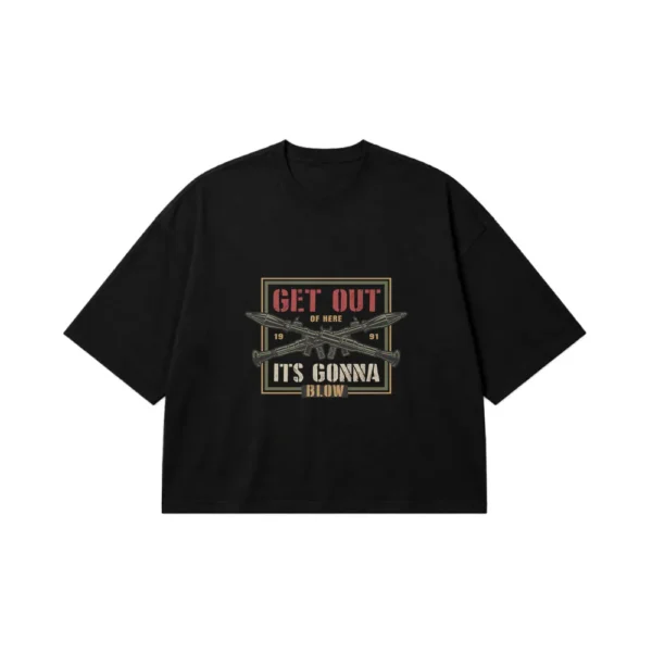 تیشرت باکسی تایپوگرافی نظامی طرح Get Out Of Here کد 7285