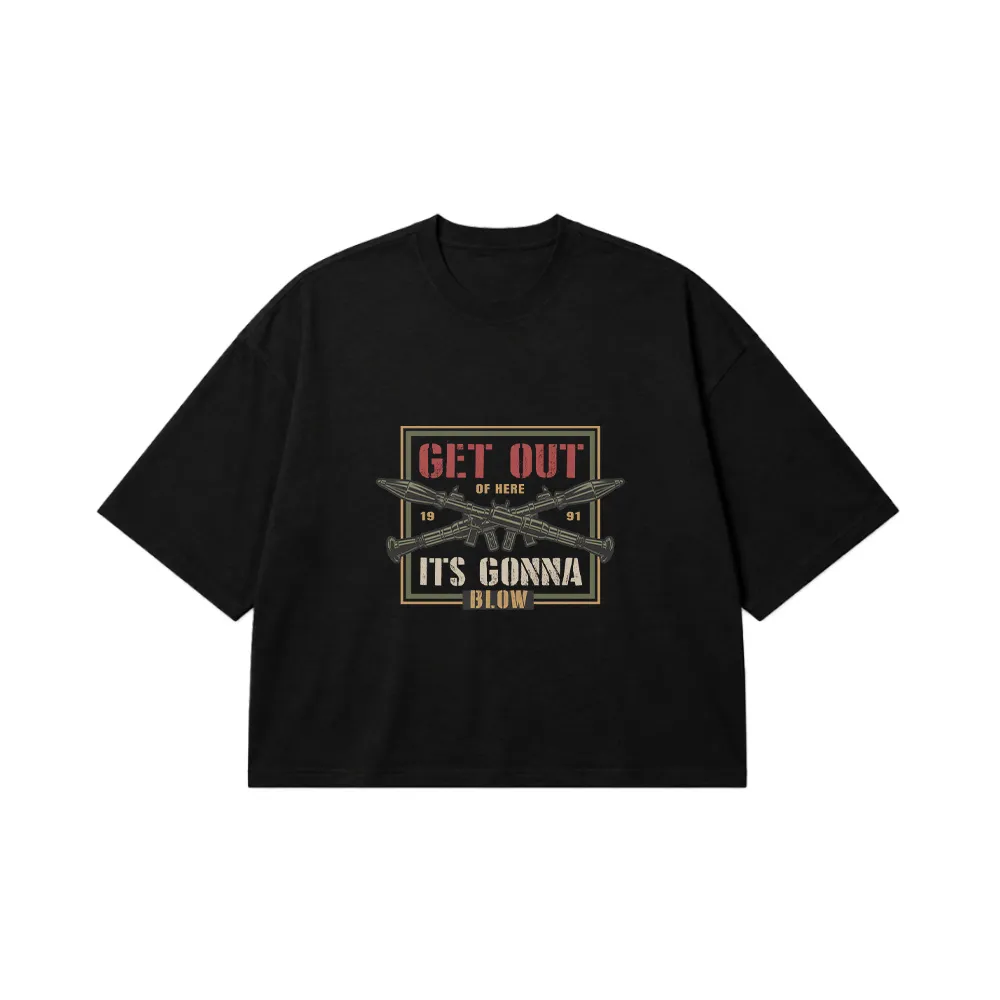 تیشرت باکسی تایپوگرافی نظامی طرح Get Out Of Here کد 7285