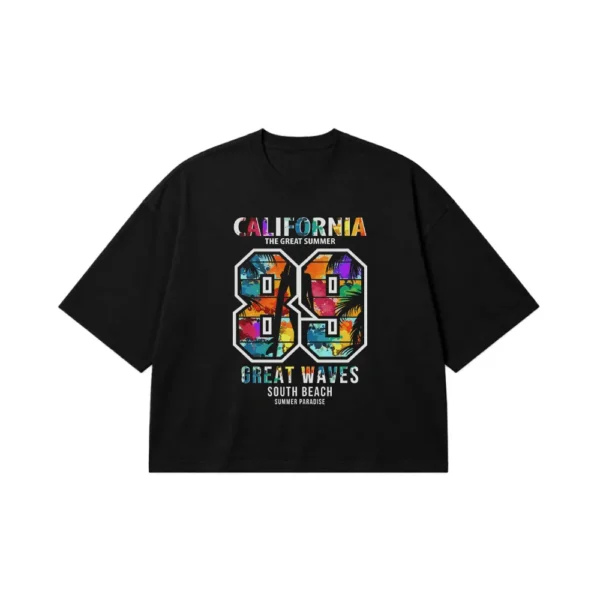 تیشرت باکسی تابستانی طرح California Great Waves کد 7396