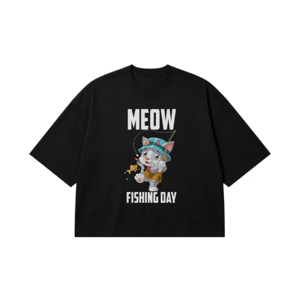 تیشرت باکسی گربه ماهیگیری طرح Meow Fishing Day کد 7496