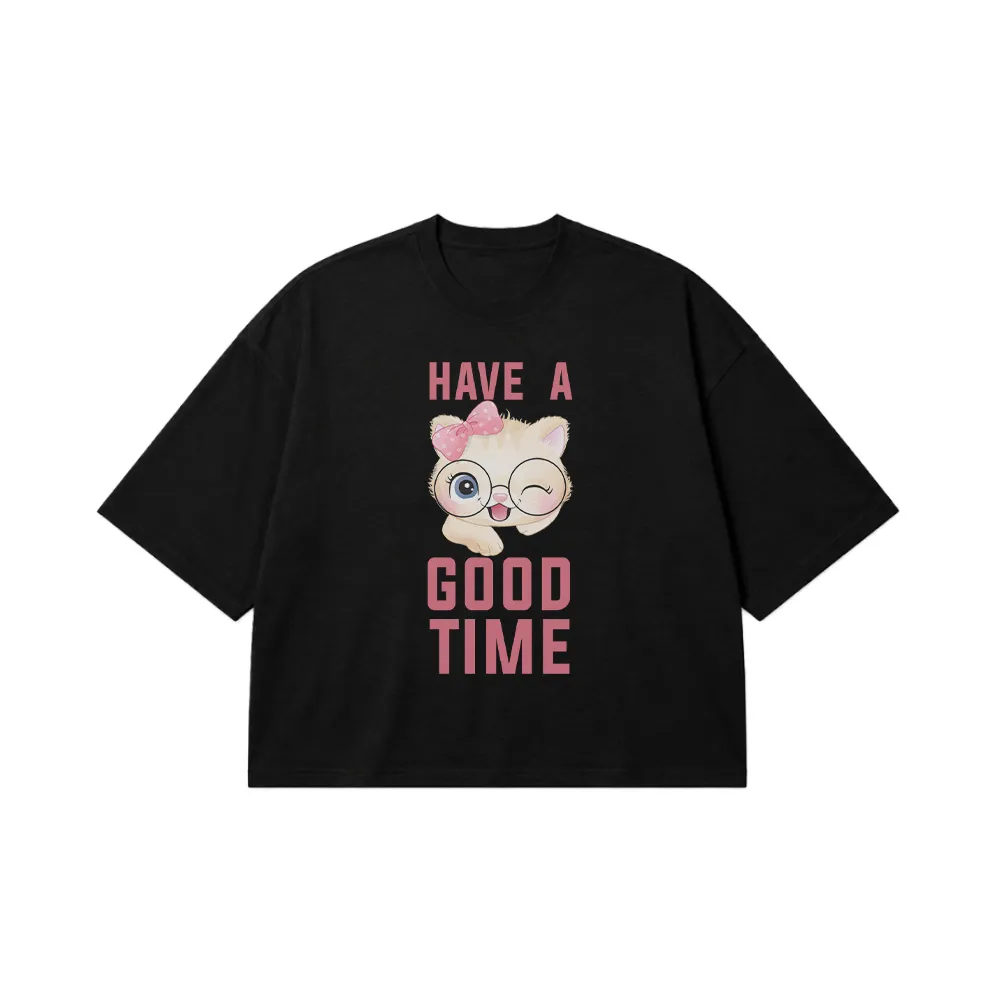 تیشرت باکسی گربه طرح Have A Good Time کد 7514