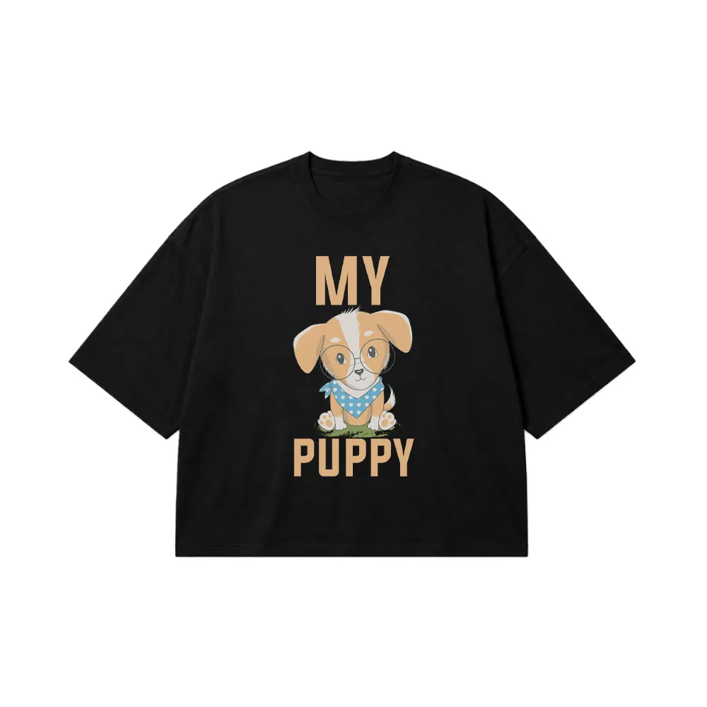 تیشرت باکسی فانتزی طرح سگ با عینک (Cute Puppy Dog) کد 7528
