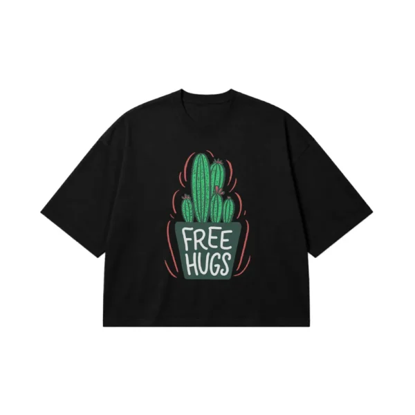 تیشرت باکسی کاکتوس طرح Free Hugs کد 7554