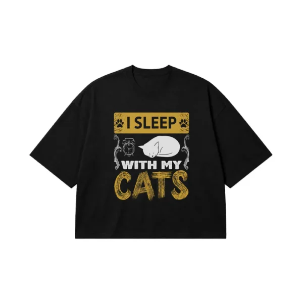 تیشرت باکسی گربه طرح I Sleep With My Cats کد 7654