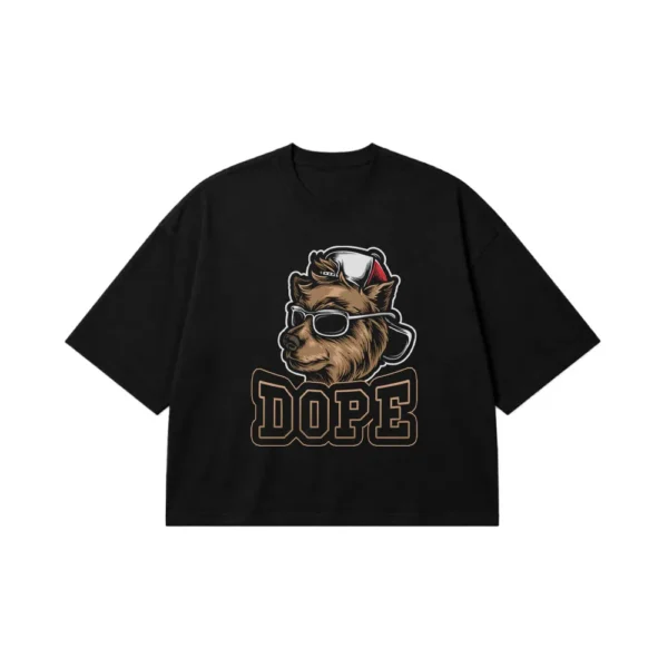 تیشرت باکسی خرس با عینک و کلاه طرح Dope کد 766