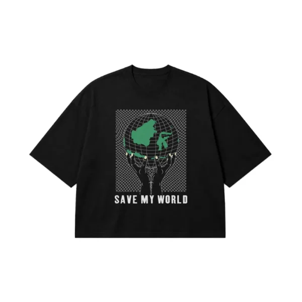 تیشرت باکسی محیط زیست طرح Save My World کد 7700