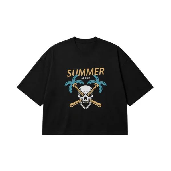 تیشرت باکسی اسکلت تابستانی طرح Summer Addict کد 7742