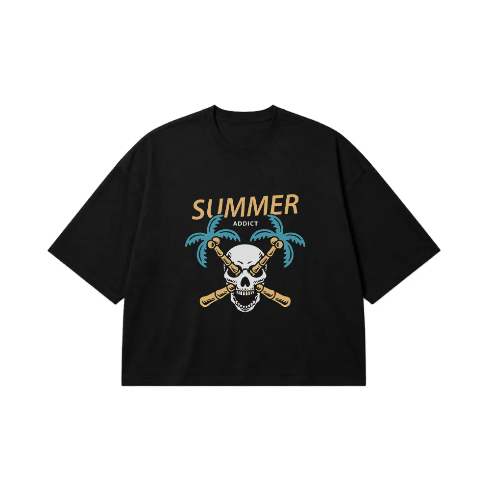 تیشرت باکسی اسکلت تابستانی طرح Summer Addict کد 7742