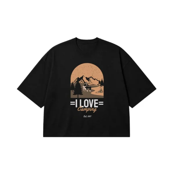تیشرت باکسی کمپینگ طرح I Love Camping کد 7808