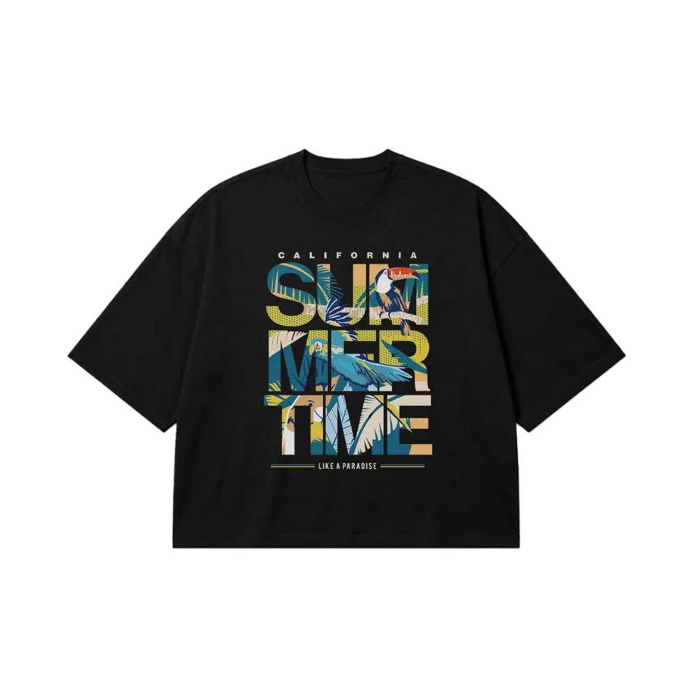 تیشرت باکسی تابستانی طرح کالیفرنیا رترو (Summer Time) کد 8009