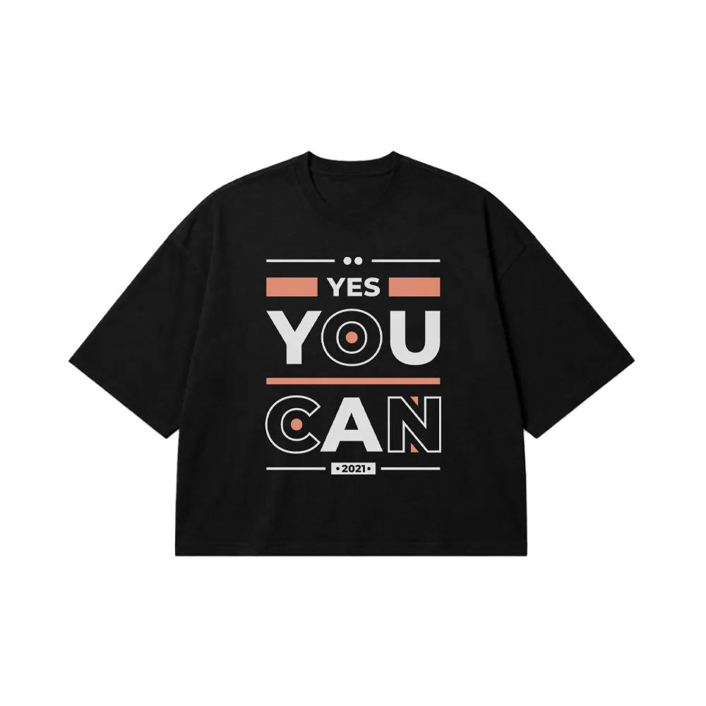 تیشرت باکسی انگیزشی طرح Yes You Can کد 8024