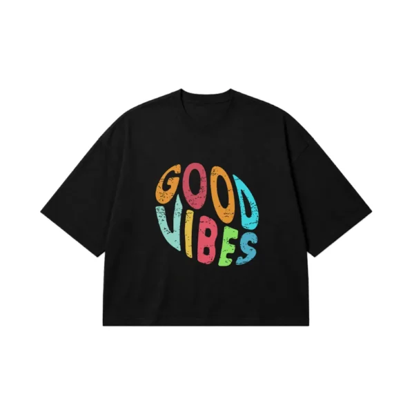 تیشرت باکسی حال خوب نوشته Good Vibes کد 8062