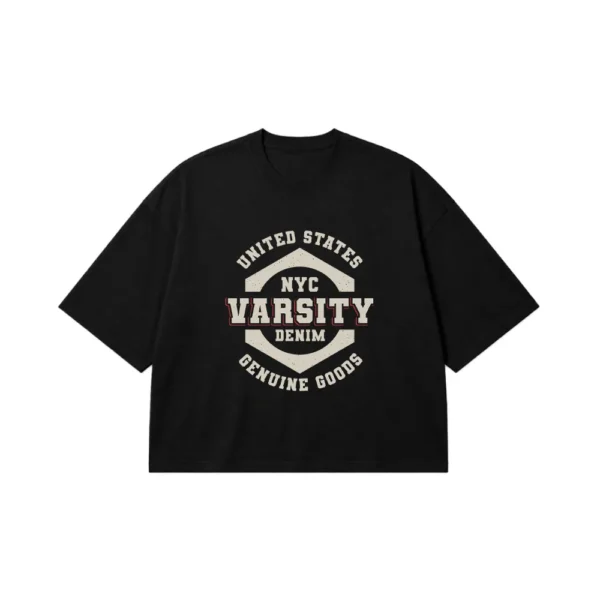 تیشرت باکسی استریت‌ویر طرح NYC Varsity Denim کد 8097