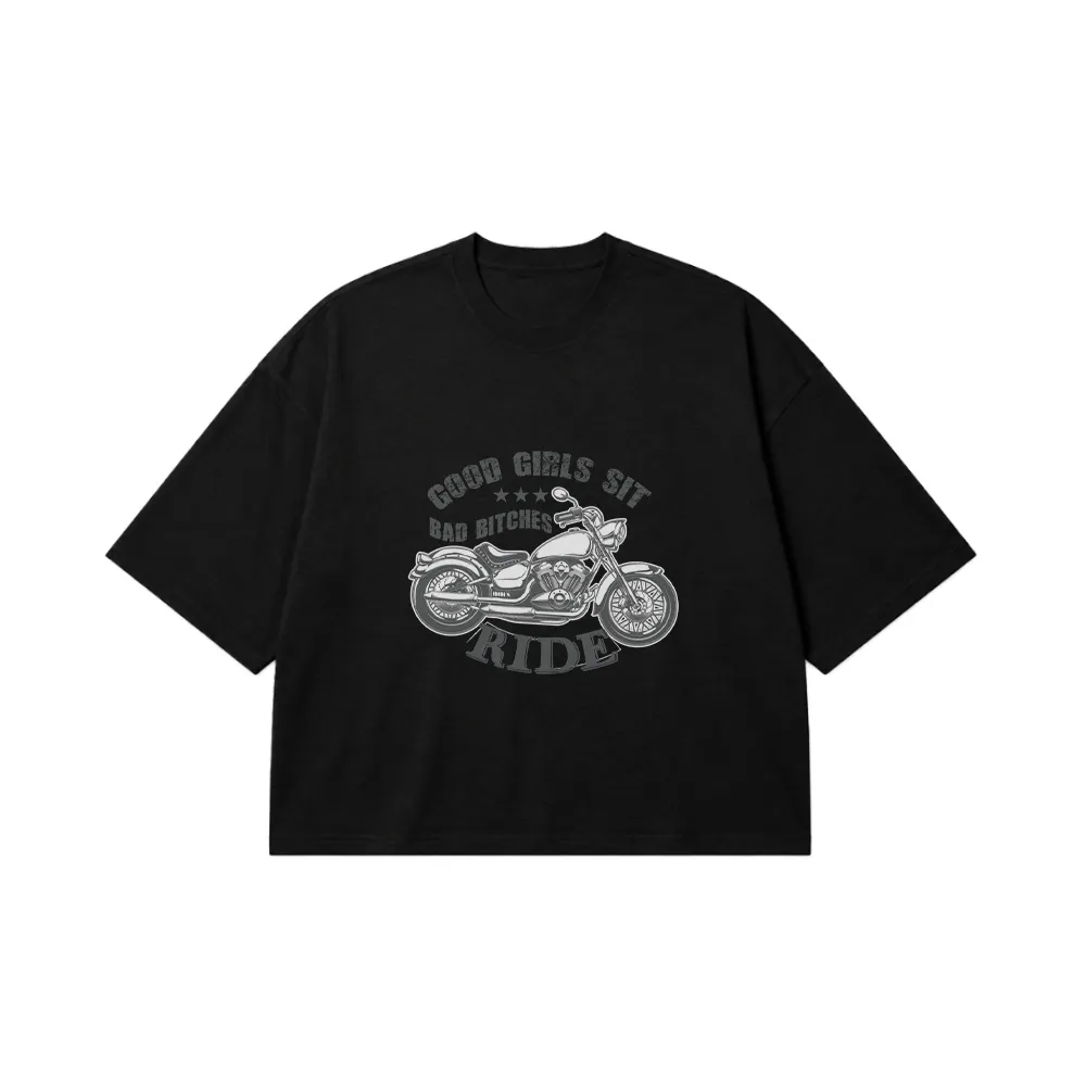 تیشرت باکسی طرح موتور سیکلت وینتیج (Bad Bitches Ride) کد 8219
