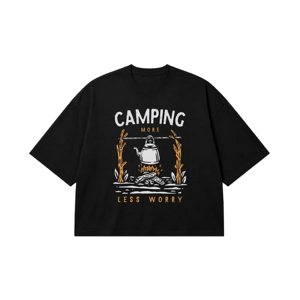 تیشرت باکسی کمپینگ طرح Camping More Less Worry کد 8334