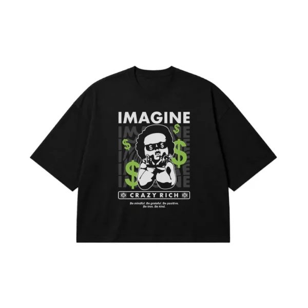 تیشرت باکسی مرد ریش‌دار و نشان دلار طرح Imagine Crazy Rich کد 836