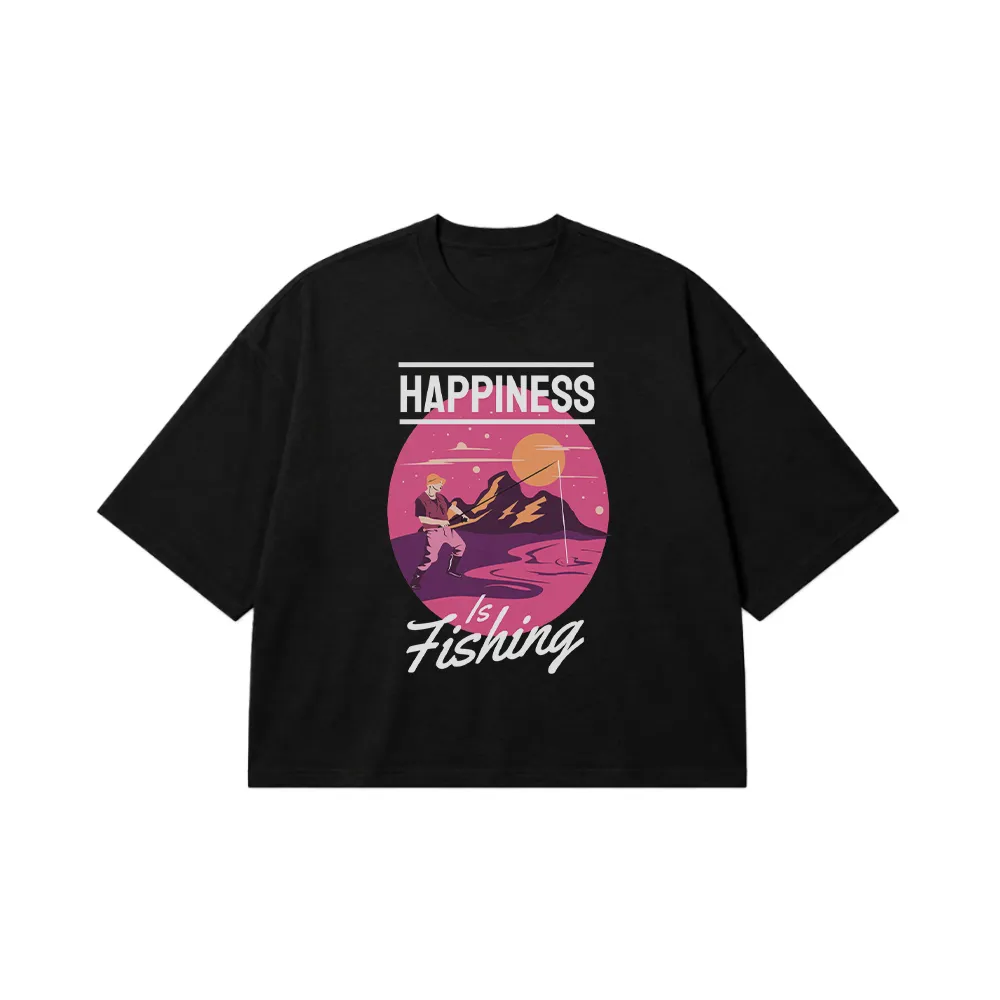 تیشرت باکسی ماهیگیری طرح Happiness Is Fishing کد 8594
